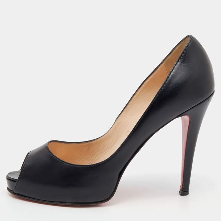 Pre Owned Christian Louboutin Black Leather New Very Prive Peep Toe Pumps Size 38.5