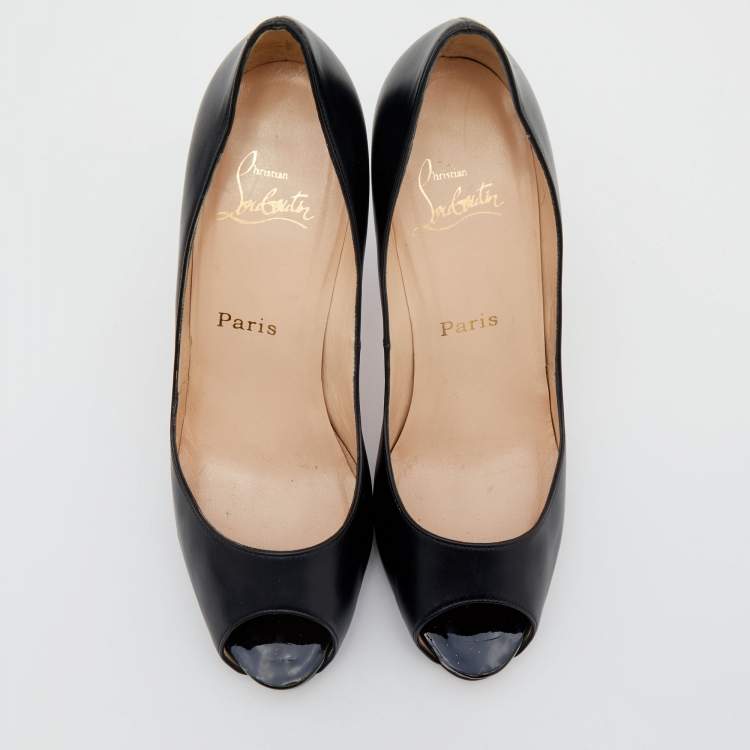 Pre Owned Christian Louboutin Black Leather New Very Prive Peep Toe Pumps Size 38.5