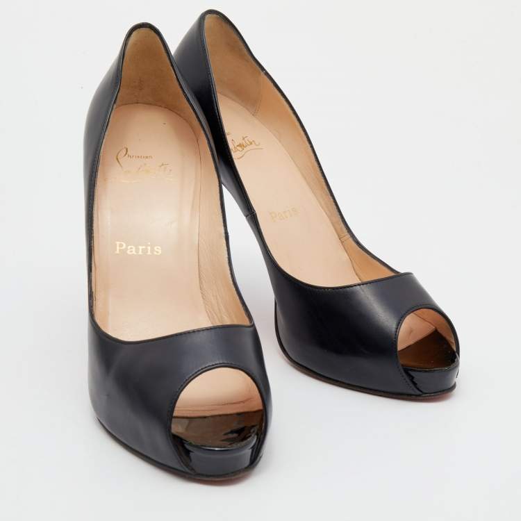 Pre Owned Christian Louboutin Black Leather New Very Prive Peep Toe Pumps Size 38.5