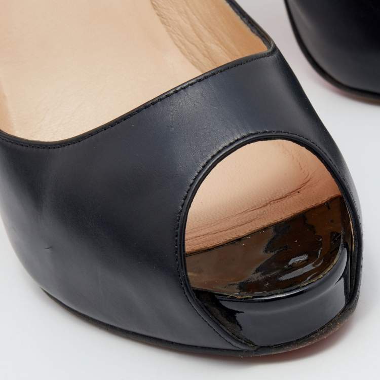 Pre Owned Christian Louboutin Black Leather New Very Prive Peep Toe Pumps Size 38.5