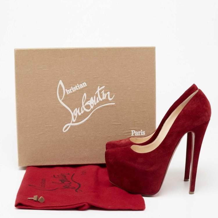 Pre Owned Christian Louboutin Deep Red Suede Daffodile Pumps Size 36.5