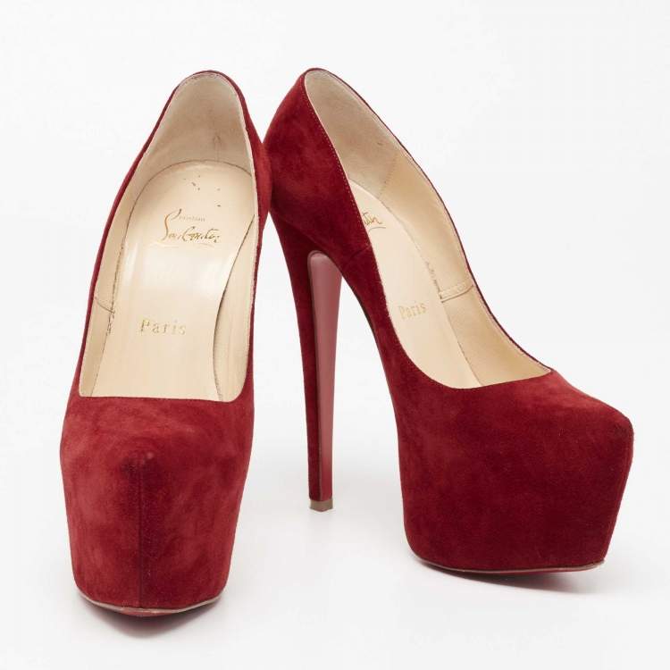 Pre Owned Christian Louboutin Deep Red Suede Daffodile Pumps Size 36.5