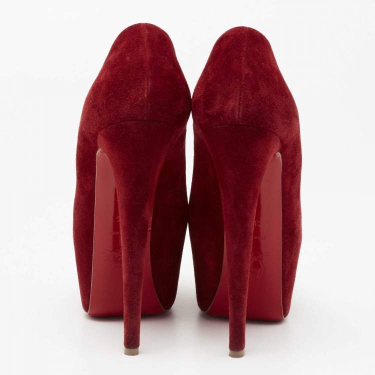 Pre Owned Christian Louboutin Deep Red Suede Daffodile Pumps Size 36.5