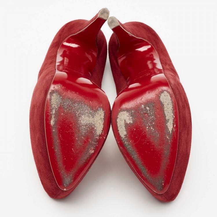 Pre Owned Christian Louboutin Deep Red Suede Daffodile Pumps Size 36.5