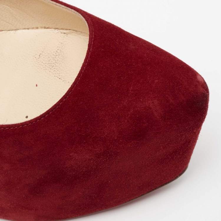 Pre Owned Christian Louboutin Deep Red Suede Daffodile Pumps Size 36.5