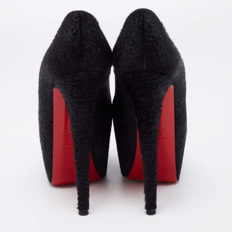 Pre Owned Christian Louboutin Black Calf Hair Daffodile Pumps Size 37