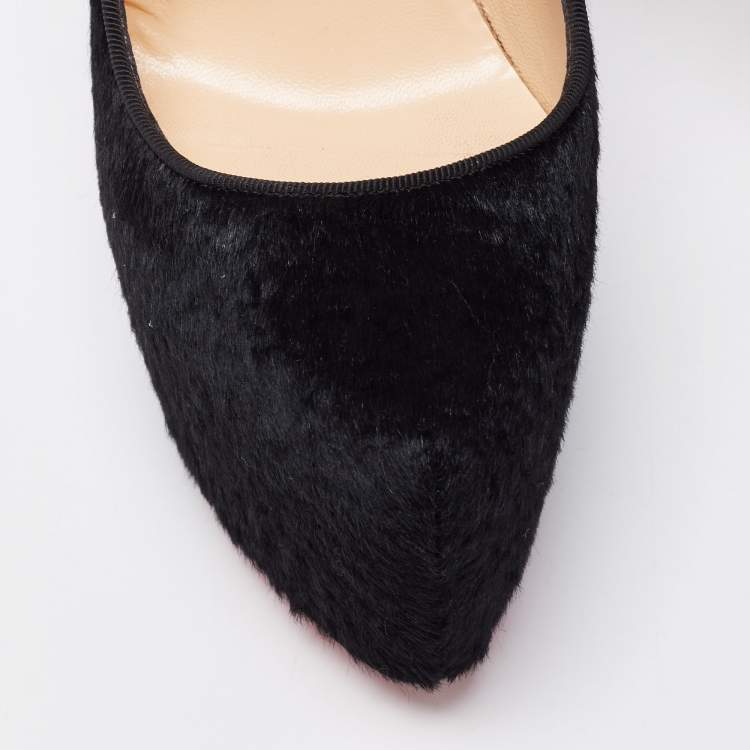 Pre Owned Christian Louboutin Black Calf Hair Daffodile Pumps Size 37