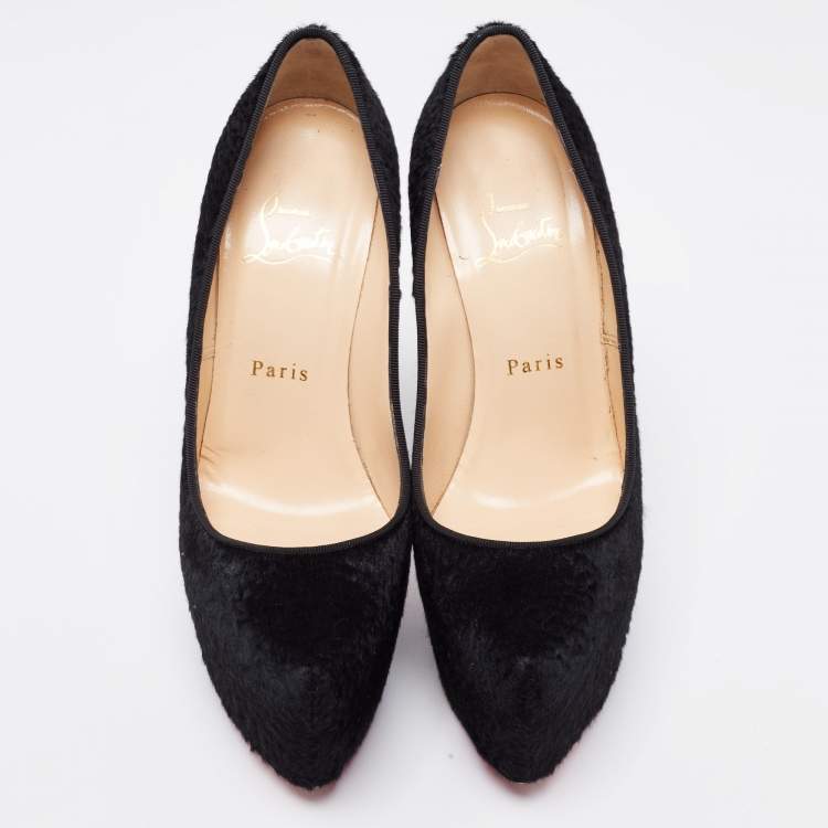 Pre Owned Christian Louboutin Black Calf Hair Daffodile Pumps Size 37