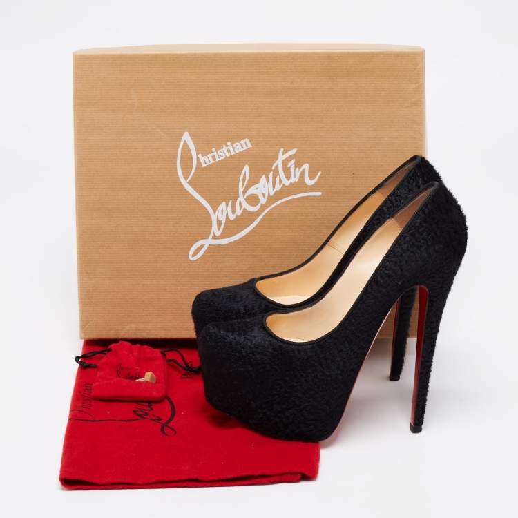 Pre Owned Christian Louboutin Black Calf Hair Daffodile Pumps Size 37