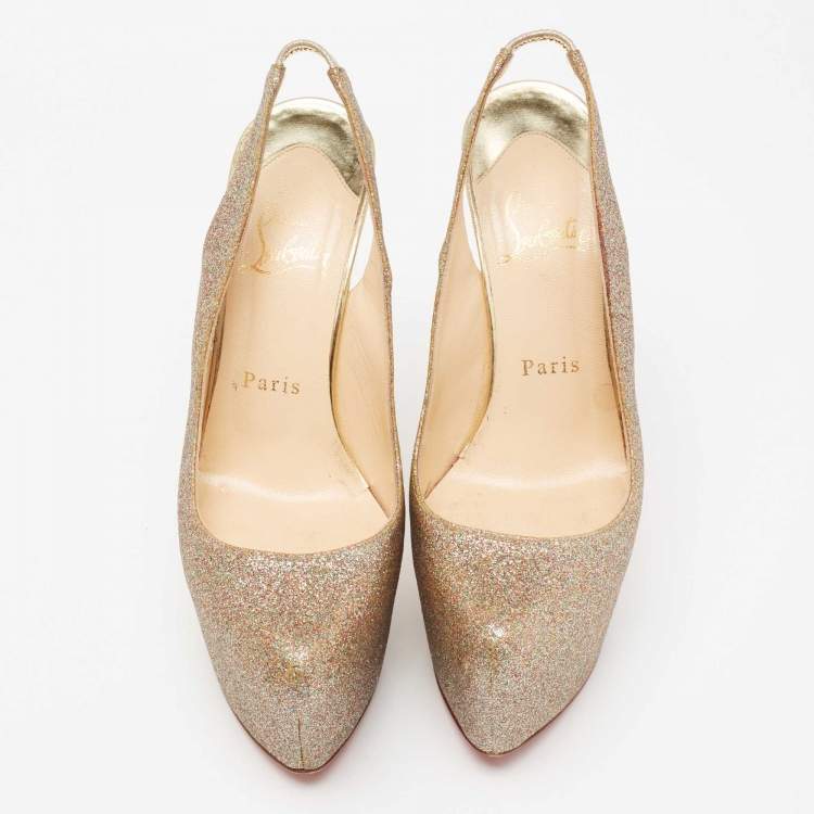 Pre Owned Christian Louboutin Multicolor Glitter Platform Slingback Pumps Size 37