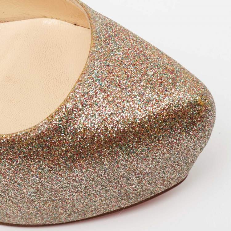Pre Owned Christian Louboutin Multicolor Glitter Platform Slingback Pumps Size 37