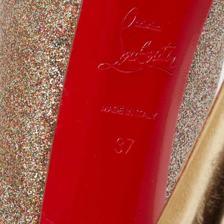 Pre Owned Christian Louboutin Multicolor Glitter Platform Slingback Pumps Size 37
