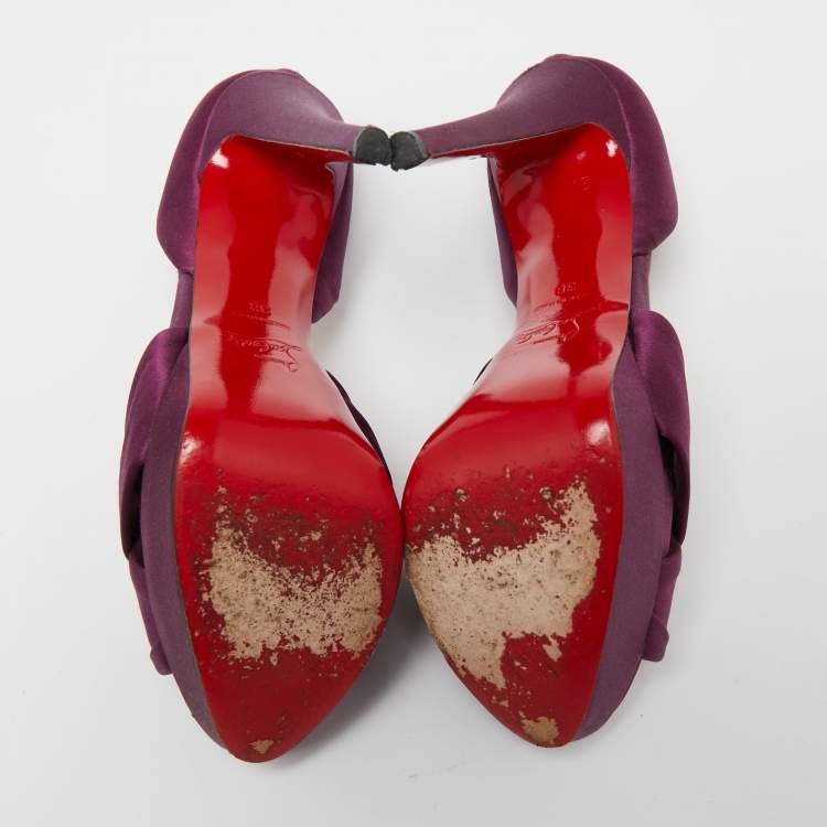 Pre Owned Christian Louboutin Purple Satin Volpi 150 Peep Toe D'Orsay Pumps Size 38