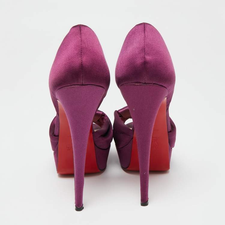 Pre Owned Christian Louboutin Purple Satin Volpi 150 Peep Toe D'Orsay Pumps Size 38