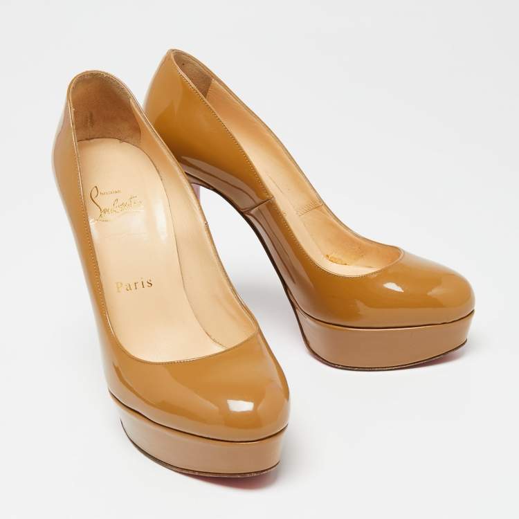 Pre Owned Christian Louboutin Beige Patent Leather Bianca Pumps Size 37