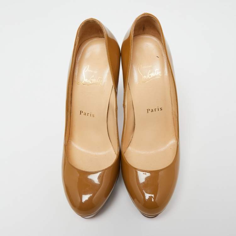 Pre Owned Christian Louboutin Beige Patent Leather Bianca Pumps Size 37
