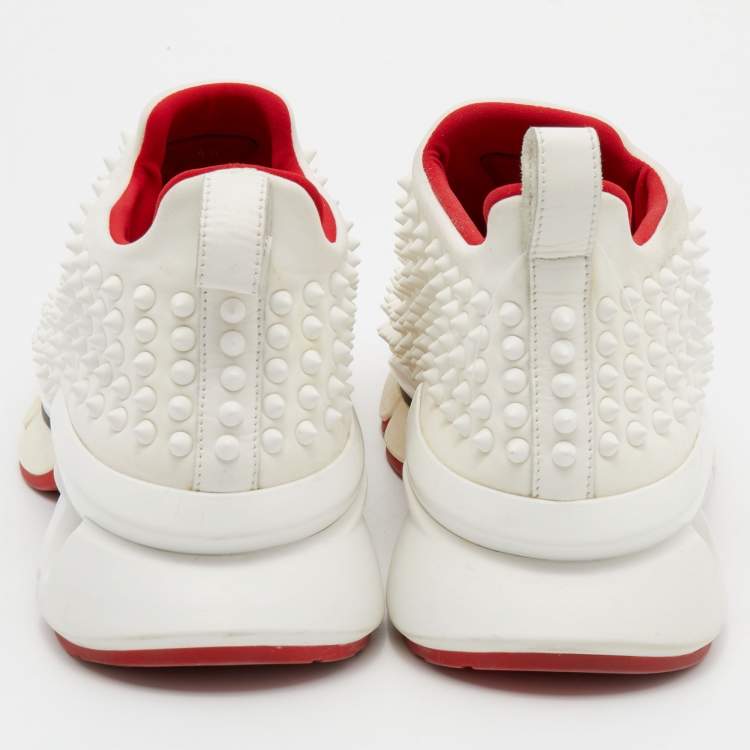Pre Owned Christian Louboutin White Stretch Fabric Spike Sock Slip On Platform Sneakers Size 40