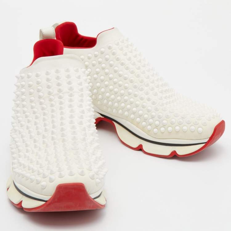Pre Owned Christian Louboutin White Stretch Fabric Spike Sock Slip On Platform Sneakers Size 40