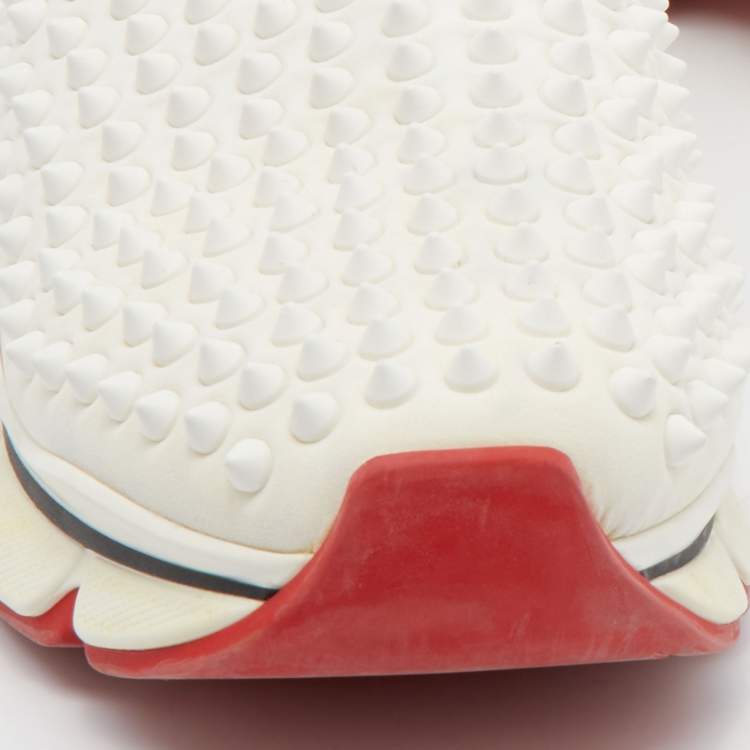 Pre Owned Christian Louboutin White Stretch Fabric Spike Sock Slip On Platform Sneakers Size 40
