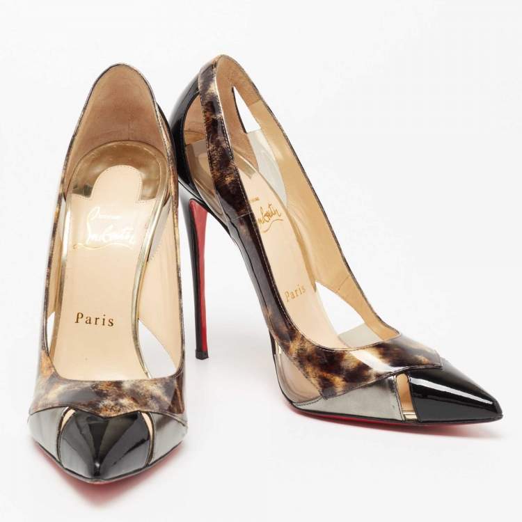 Pre Owned Christian Louboutin Tri-Color Patent Leather and PVC Galata Pumps Size 39.5