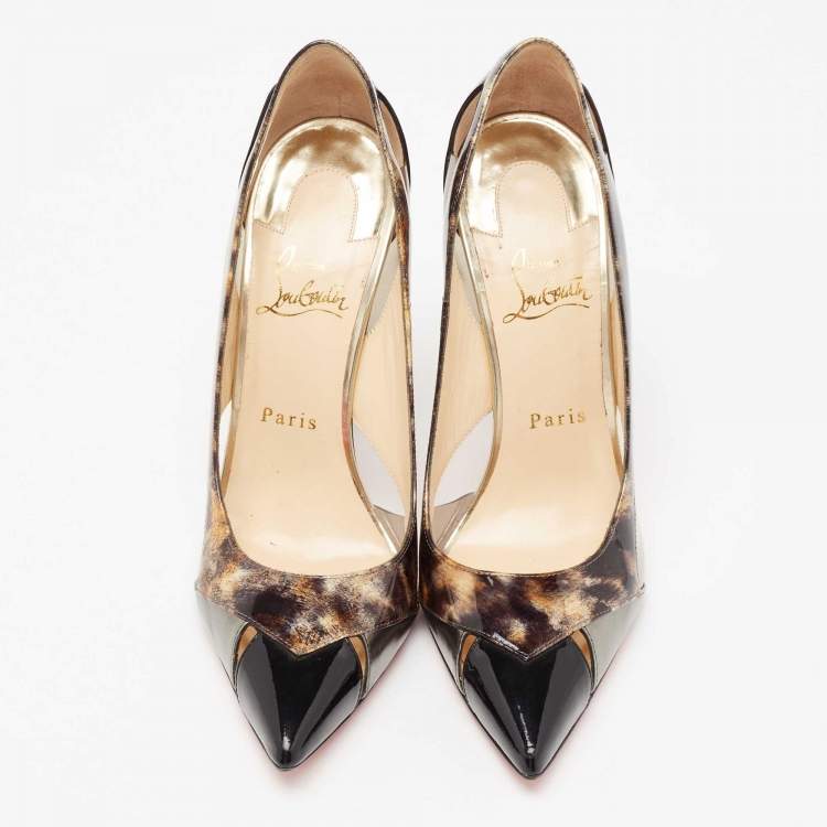 Pre Owned Christian Louboutin Tri-Color Patent Leather and PVC Galata Pumps Size 39.5