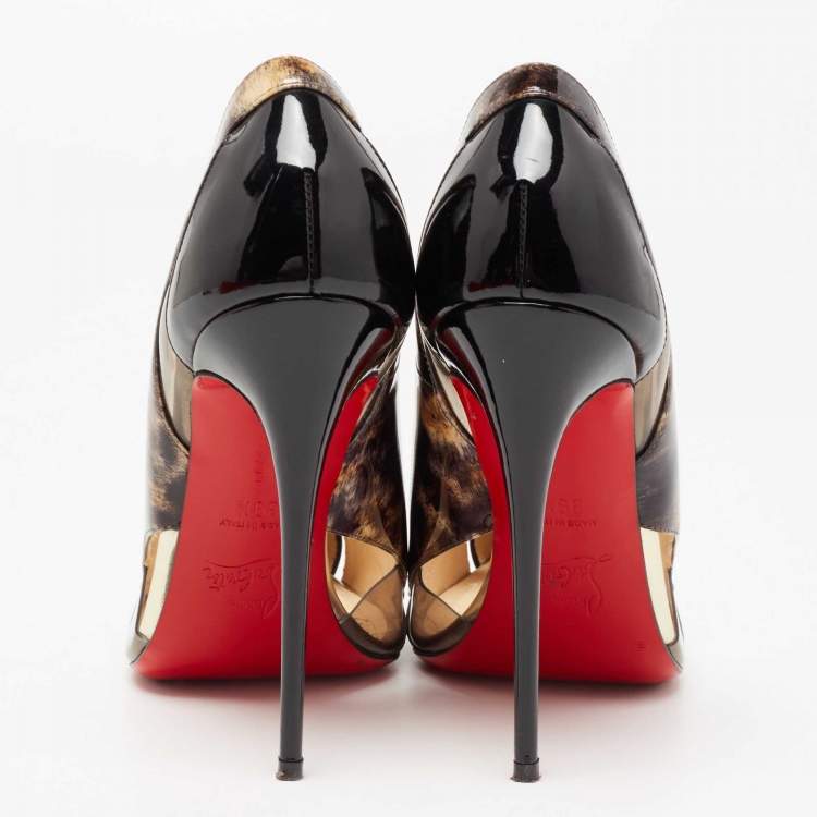 Pre Owned Christian Louboutin Tri-Color Patent Leather and PVC Galata Pumps Size 39.5