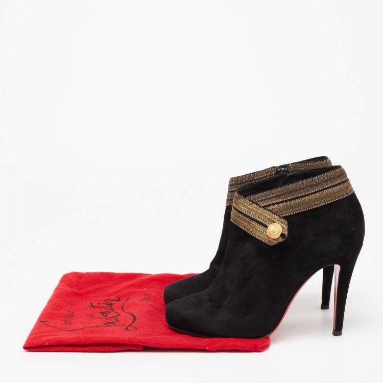 Pre Owned Christian Louboutin Black Suede Marychal Ankle Boots Size 37.5