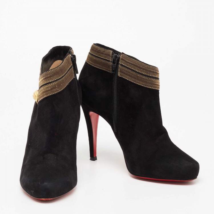 Pre Owned Christian Louboutin Black Suede Marychal Ankle Boots Size 37.5