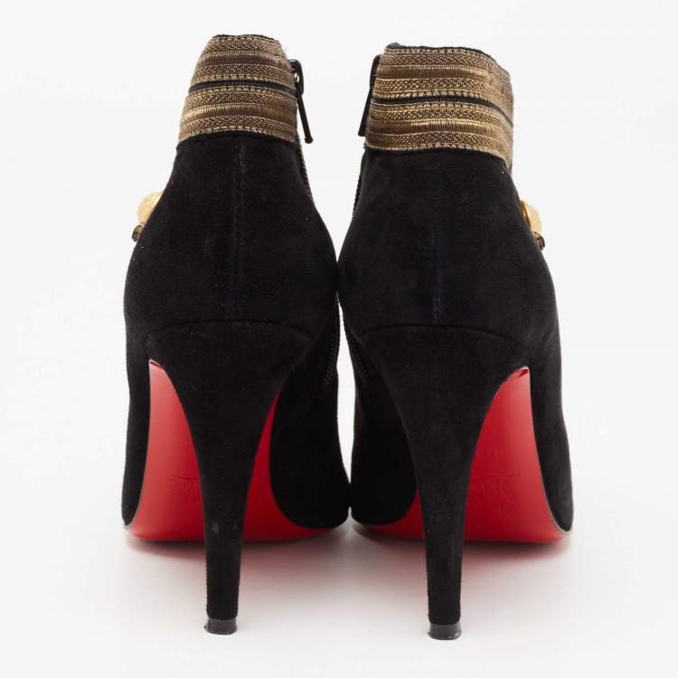Pre Owned Christian Louboutin Black Suede Marychal Ankle Boots Size 37.5