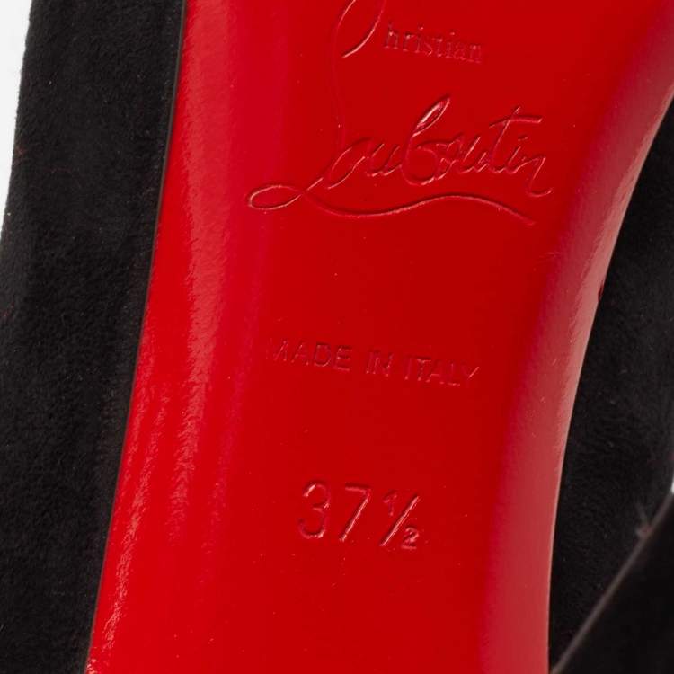 Pre Owned Christian Louboutin Black Suede Marychal Ankle Boots Size 37.5