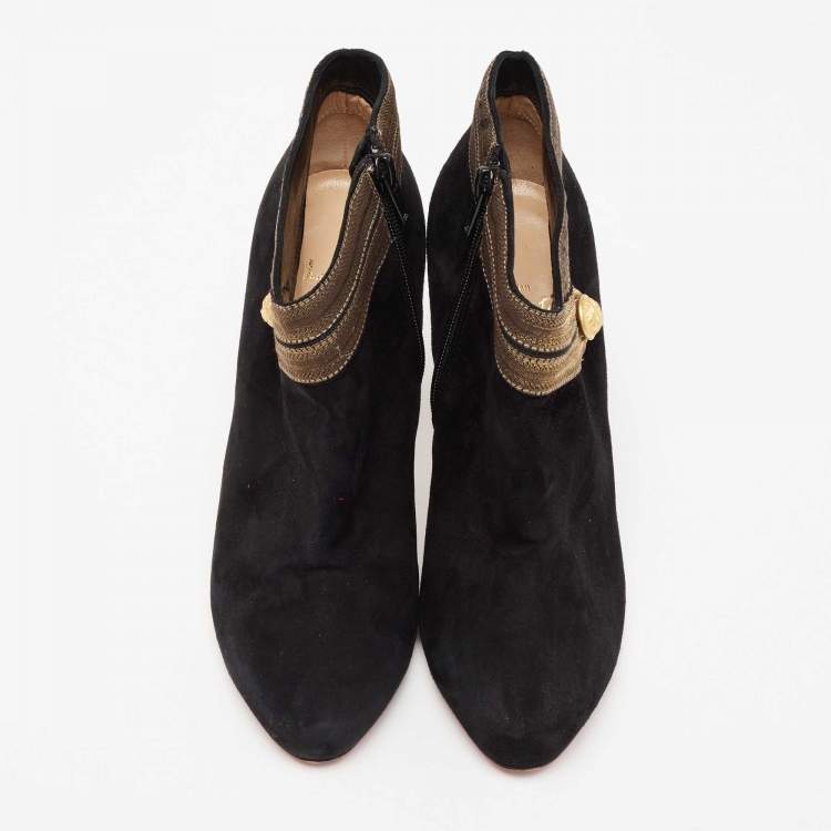 Pre Owned Christian Louboutin Black Suede Marychal Ankle Boots Size 37.5