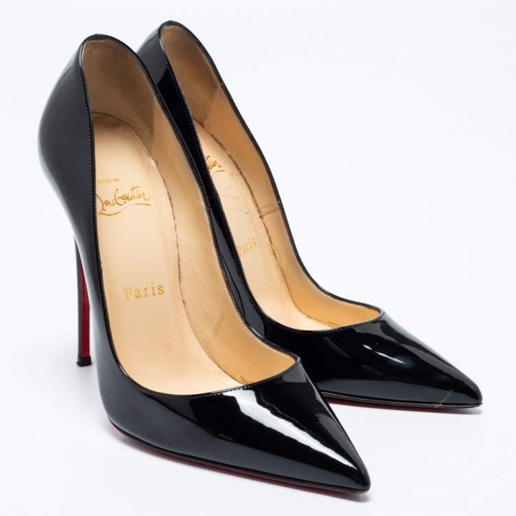 Pre Owned Christian Louboutin Black Patent Leather Kate Pumps Size 37