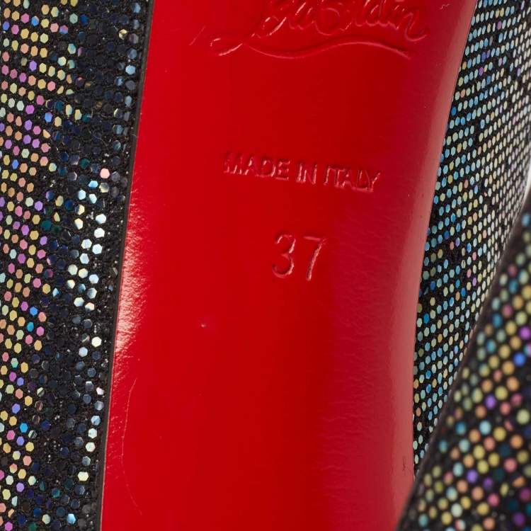 Pre Owned Christian Louboutin Multicolor Glitter Fabric Drapesse Spotlight Peep-Toe Pumps Size 37