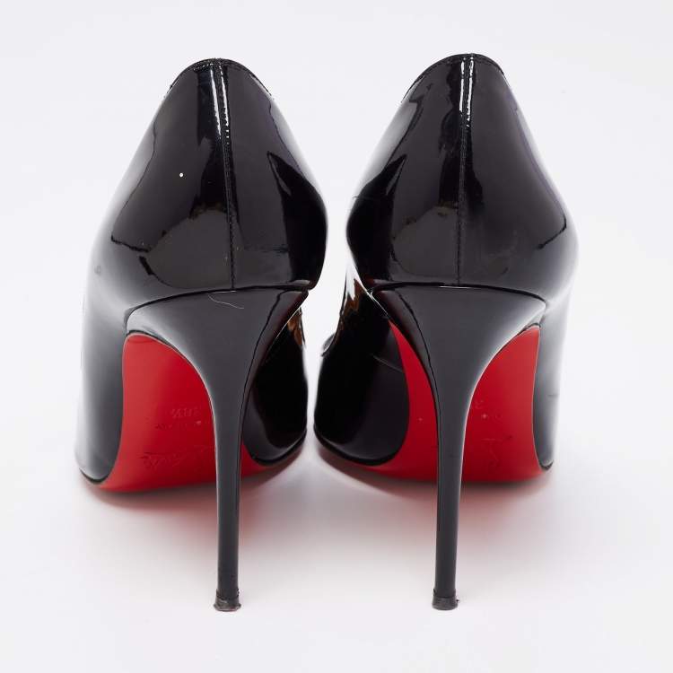 Pre Owned Christian Louboutin Black Patent Leather Kate Pumps Size 38.5