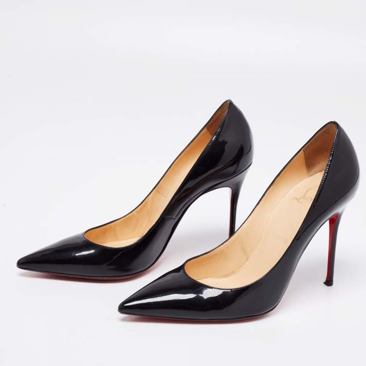 Pre Owned Christian Louboutin Black Patent Leather Kate Pumps Size 38.5
