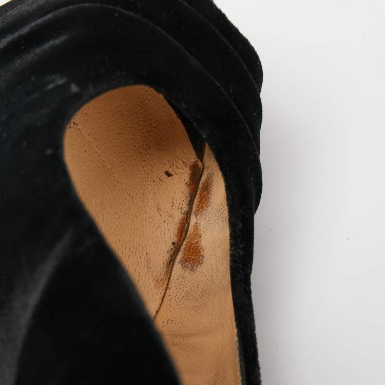 Pre Owned Christian Louboutin Black Velvet Drapesse Peep-Toe Platform Pumps Size 36