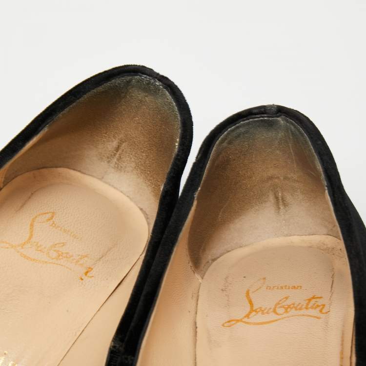Pre Owned Christian Louboutin Black Velvet Drapesse Peep-Toe Platform Pumps Size 36