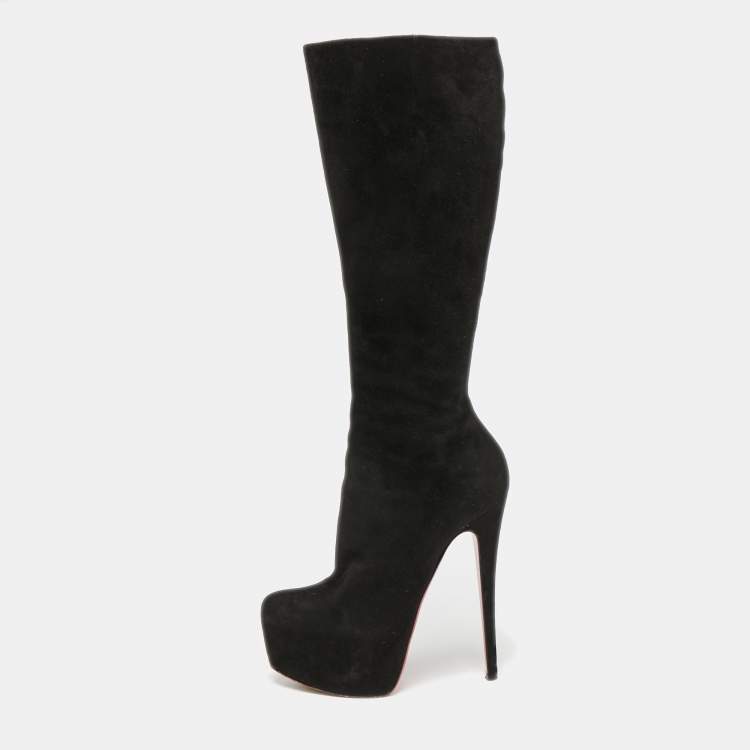 Christian Louboutin Black Suede Botalili Knee Length Boots Size 36.5 Christian Louboutin The Luxury Closet