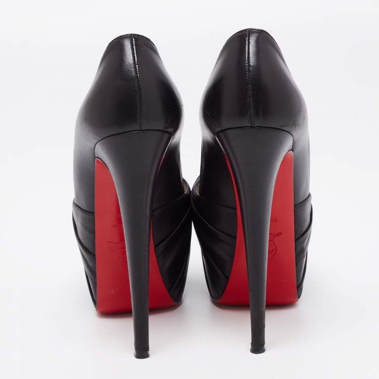 Pre Owned Christian Louboutin Black Leather Lady Gres Knotted 20th Anniversary Peep-Toe Platform Pumps Size 37