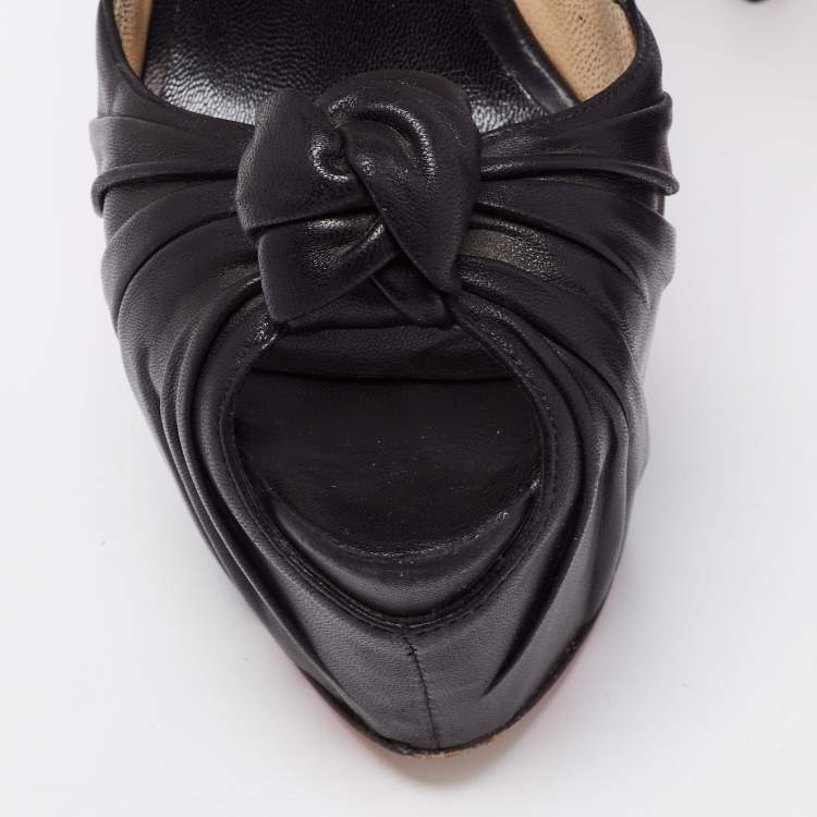 Pre Owned Christian Louboutin Black Leather Lady Gres Knotted 20th Anniversary Peep-Toe Platform Pumps Size 37