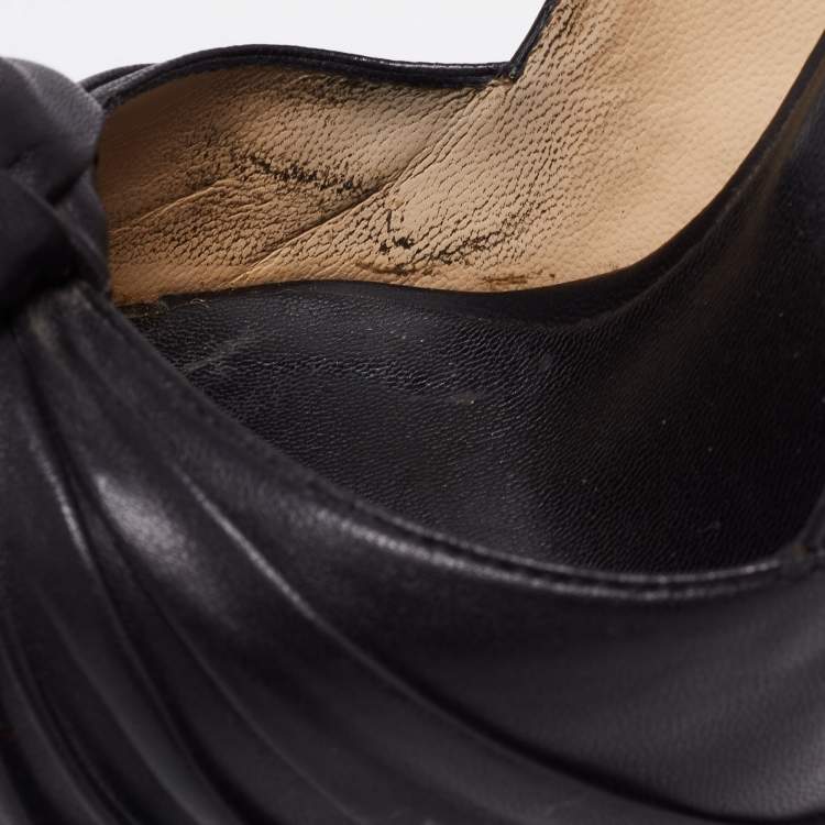 Pre Owned Christian Louboutin Black Leather Lady Gres Knotted 20th Anniversary Peep-Toe Platform Pumps Size 37