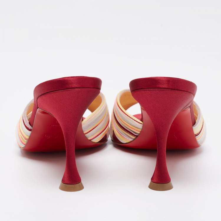 Pre Owned Christian Louboutin Multicolor Satin Nicol Stripe Slide Sandals Size 38