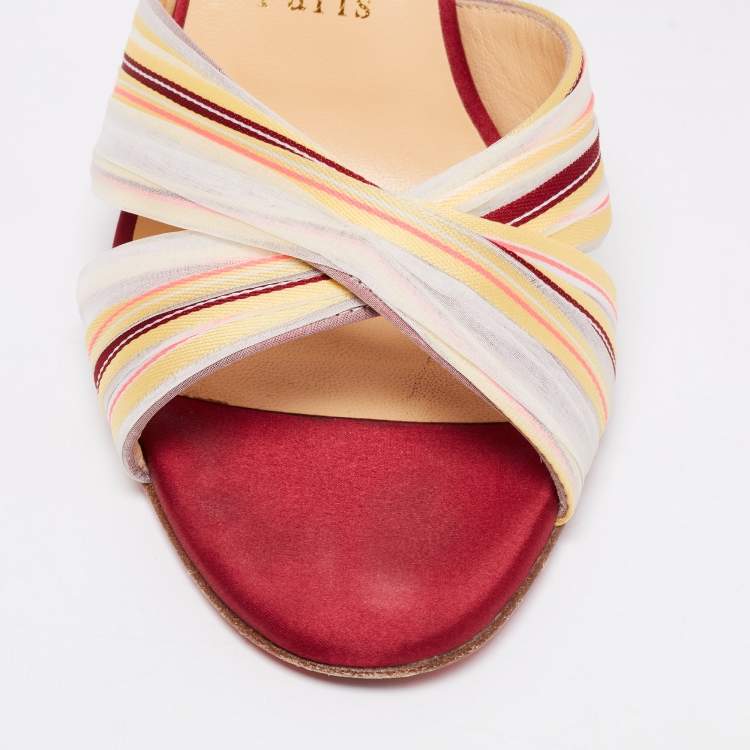 Pre Owned Christian Louboutin Multicolor Satin Nicol Stripe Slide Sandals Size 38