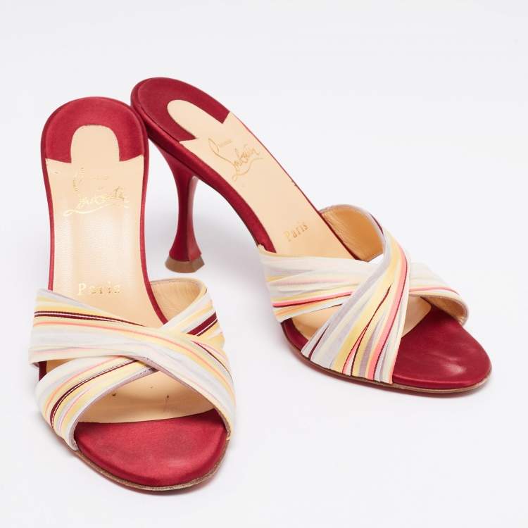 Pre Owned Christian Louboutin Multicolor Satin Nicol Stripe Slide Sandals Size 38