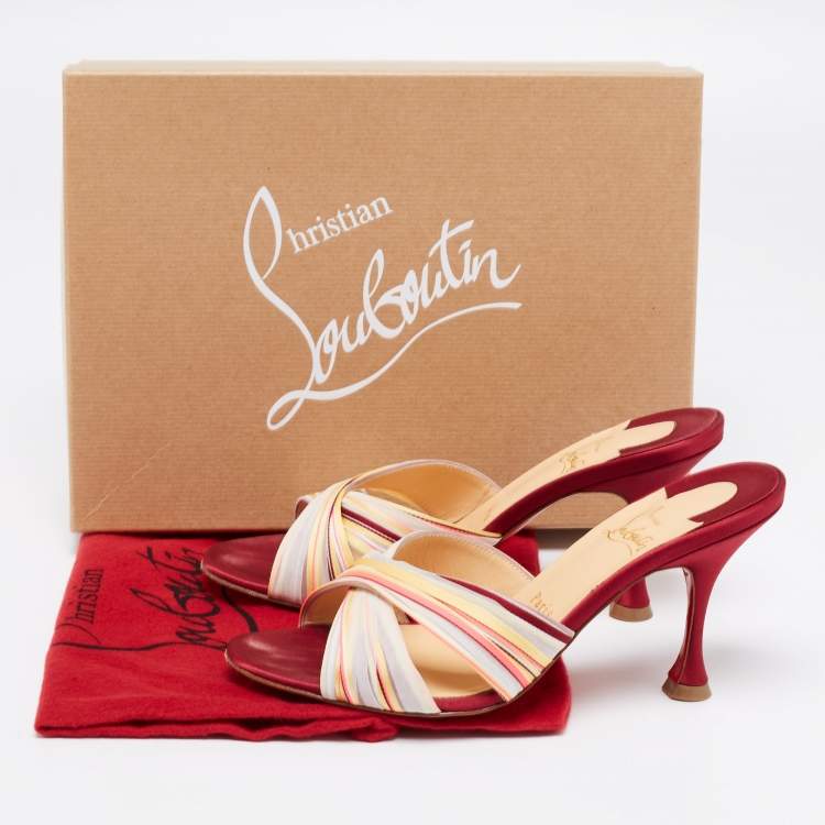Pre Owned Christian Louboutin Multicolor Satin Nicol Stripe Slide Sandals Size 38