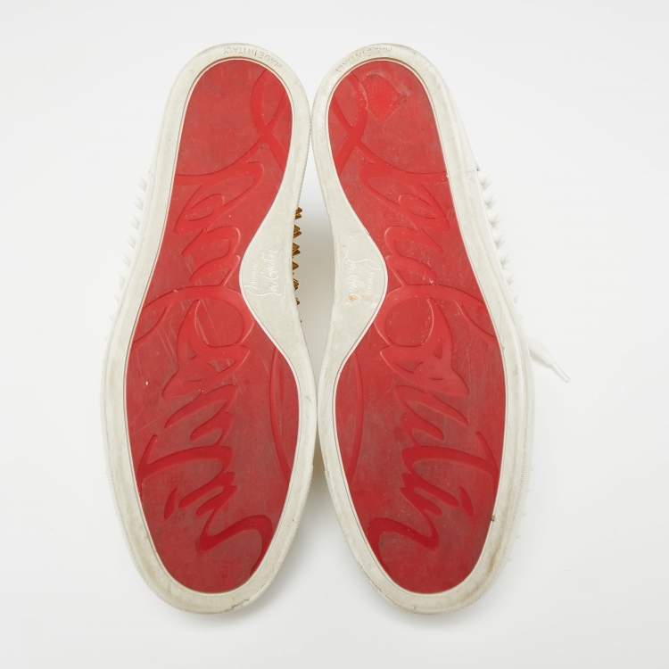 Pre Owned Christian Louboutin Gold/White Leather Louis Spikes High Top Sneakers Size 39.5