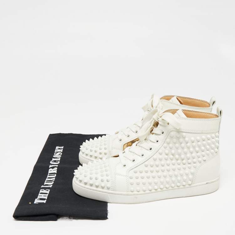 Pre Owned Christian Louboutin Gold/White Leather Louis Spikes High Top Sneakers Size 39.5
