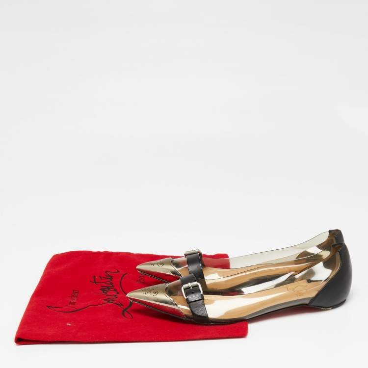 مملوكة مسبقًا Christian Louboutin Black Leather and PVC Metal Pointed-Toe Ballet Flats Size 36.5
