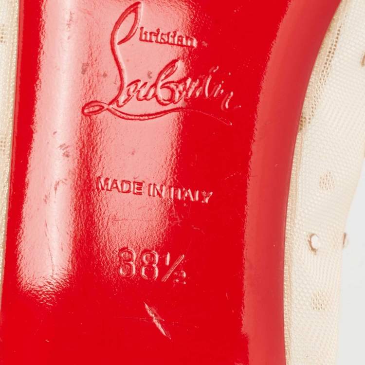 Pre Owned Christian Louboutin Beige Mesh and Lamé Fabric Follies Strass Ballet Flats Size 38.5