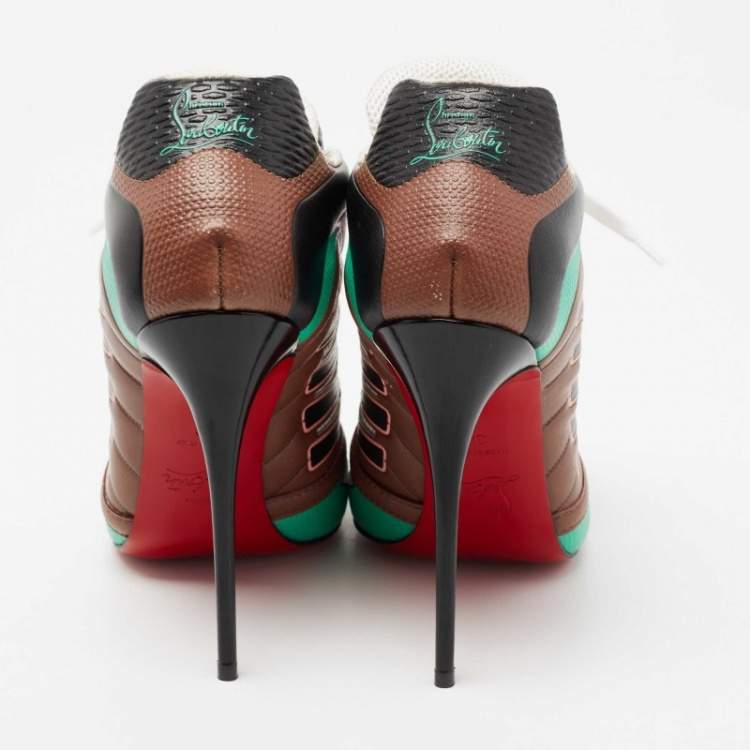 Pre Owned Christian Louboutin Multicolor Leather and Mesh Boltina Fluo Sneaker Booties Size 38